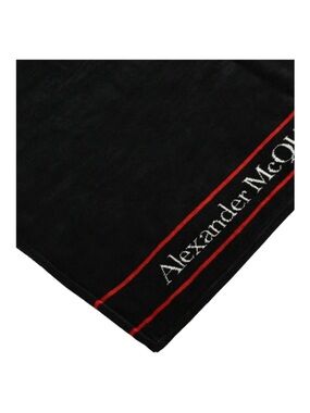 Alexander McQueen Black Beach Towel with Red Trim
